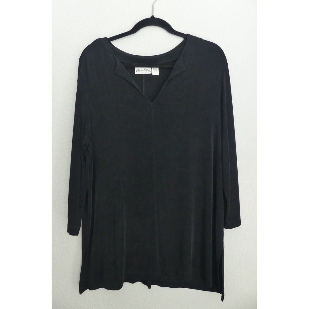 Private Edition by Chicos Black V-Neck Tunic Top Travel Cruise Office Size 3 XL